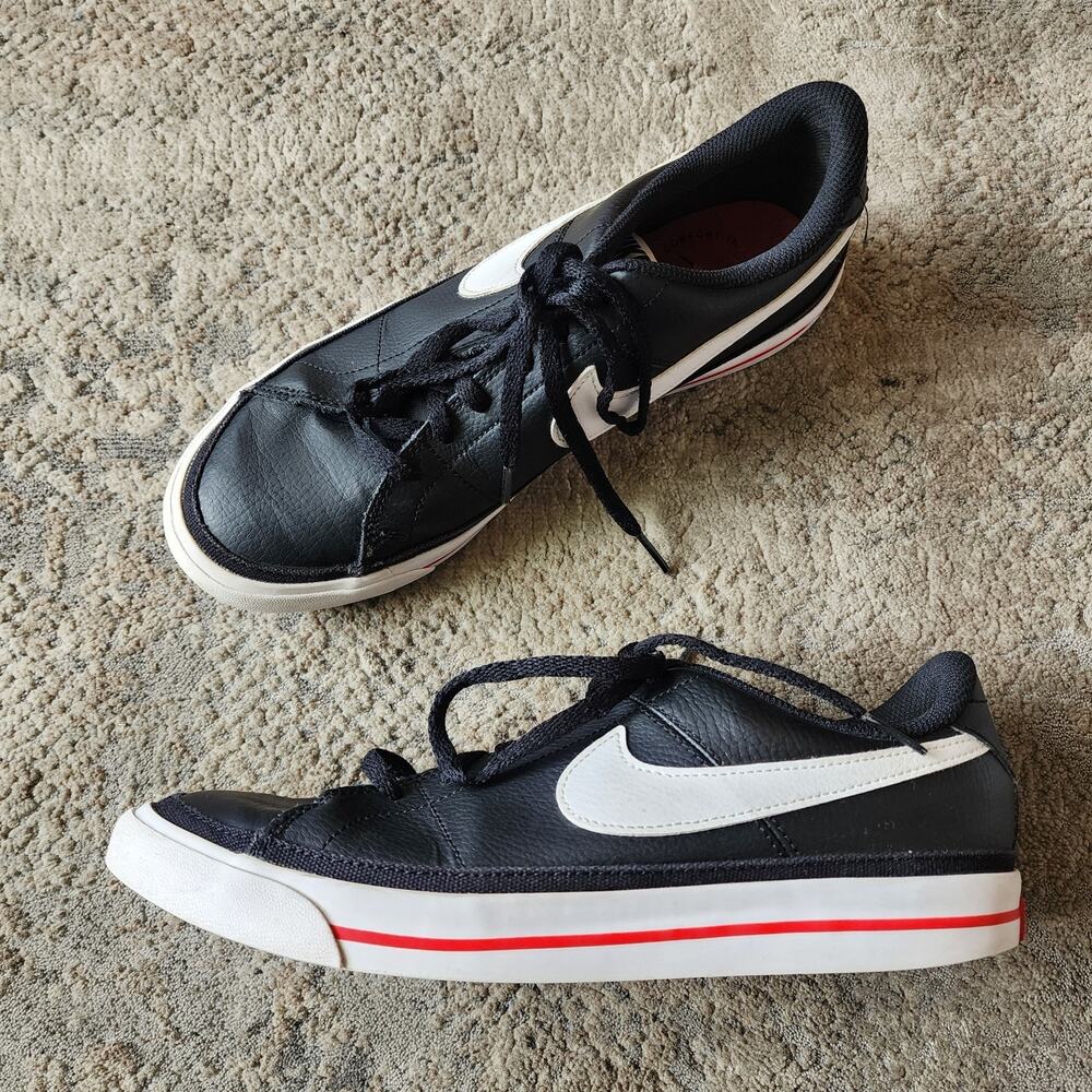 Nike Court Legacy Sneakers Boys Youth Sz 7 Black Leather Casual Shoes DA5380-003
